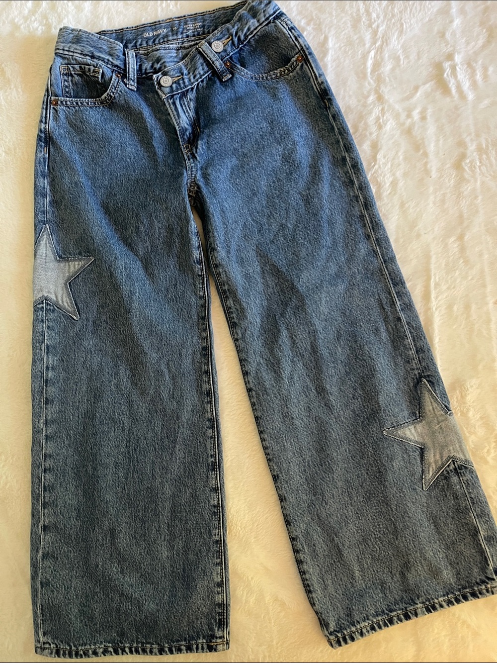 Old Navy Girls Blue Relaxed Wide-Leg Jeans with Star Accents SZ 10 - Picture 1 of 8